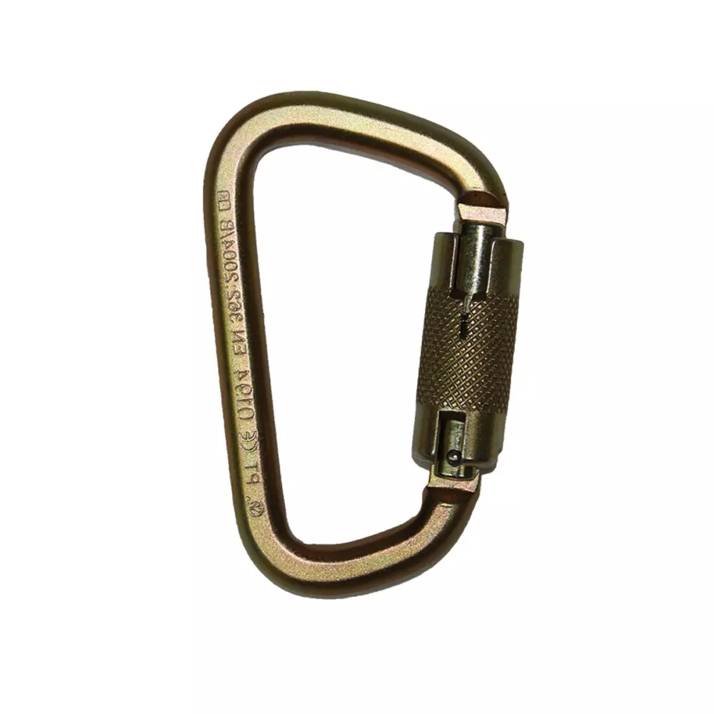 Discover the Small Steel Carabiner—durable and user-friendly, crafted from heat-treated steel alloy with a self-locking gate for safety.